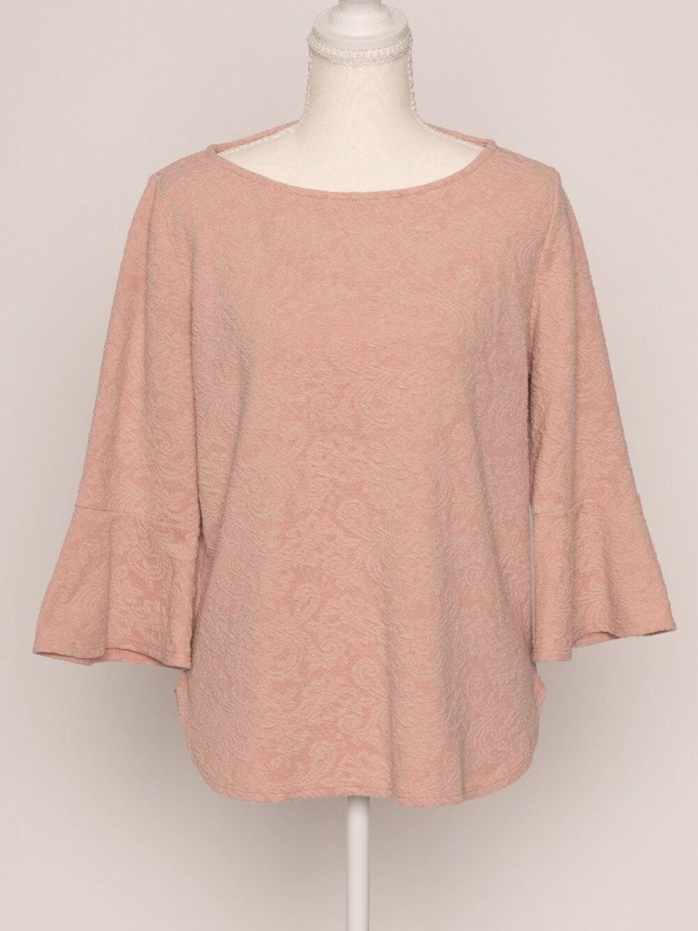 Green Envelope LA Dusty Rose Jacquard Bell Sleeve Blouse Large Romantic Feminine